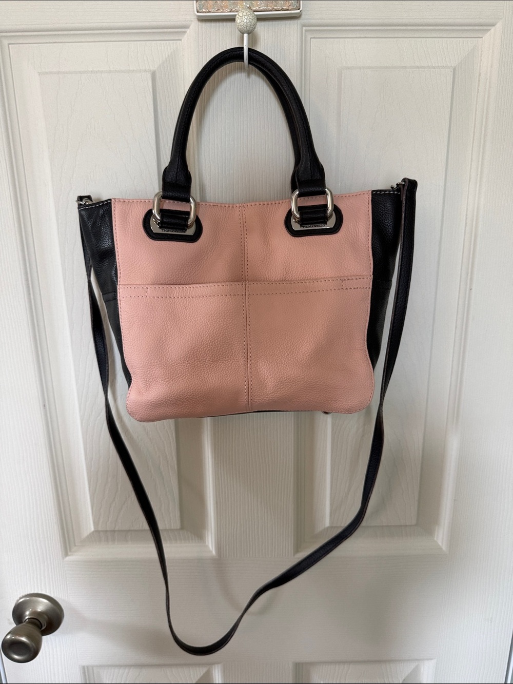 Tignanello Leather Pink and Black Two-Tone Shoulder Tote